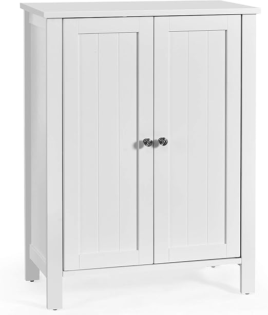 Bathroom Floor Cabinet, 3 Tier Storage Cabinet with Double Door & Adjustable Shelf,