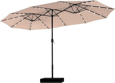 15ft Large Patio Umbrella with Solar Lights, Double-Sided Outdoor Market Rectangle Umbrellas with 36 LED Lights,