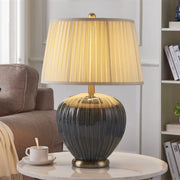 Table Lamp Bedside Lamp with Ceramics Base and Cloth Pleated Shade, Vintage Nightstand