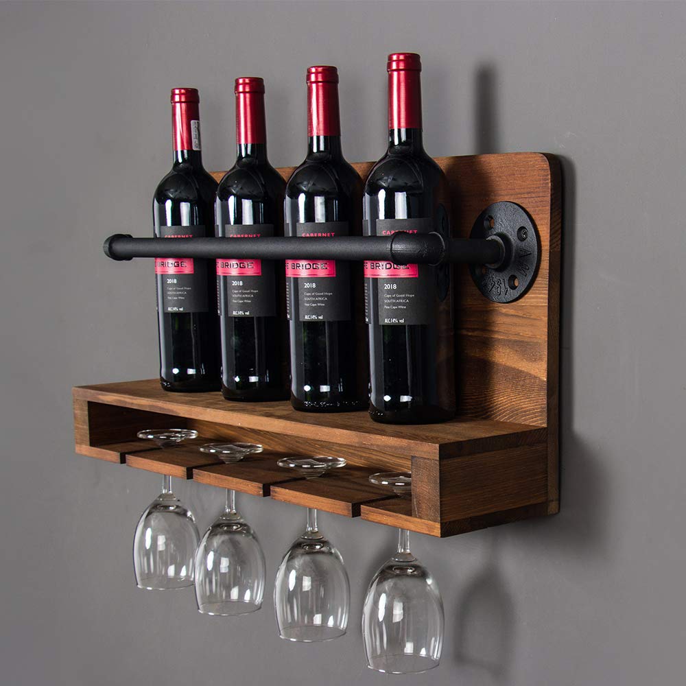 Industrial Wine Racks Wall Mounted with Stem Glass Holder