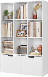 9 Cube Storage Organizer with Drawers, White Tall Bookshelf with Storage