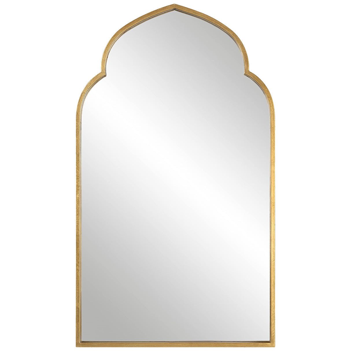 38 Inch Wood Wall Mirror, Moroccan Style, Antique Gold