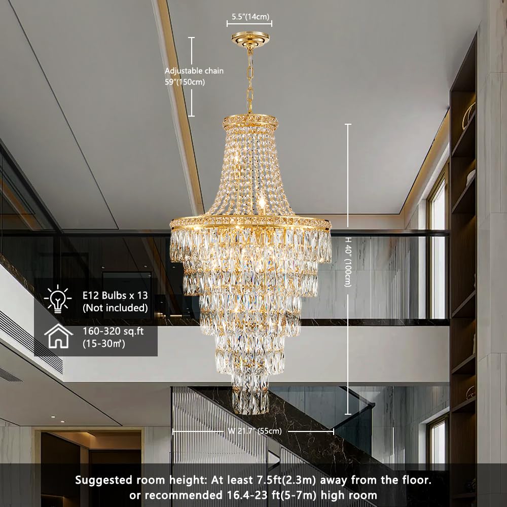 13-Light High Ceiling Chandelier Modern Crystal Chandeliers Pendant Light Foyer