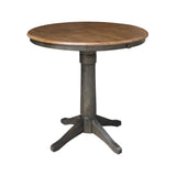 IC International Concepts 36" Round Top Pedestal 12" Leaf-36.1" H-Counter Height Dining table, Hickory/Washed coal