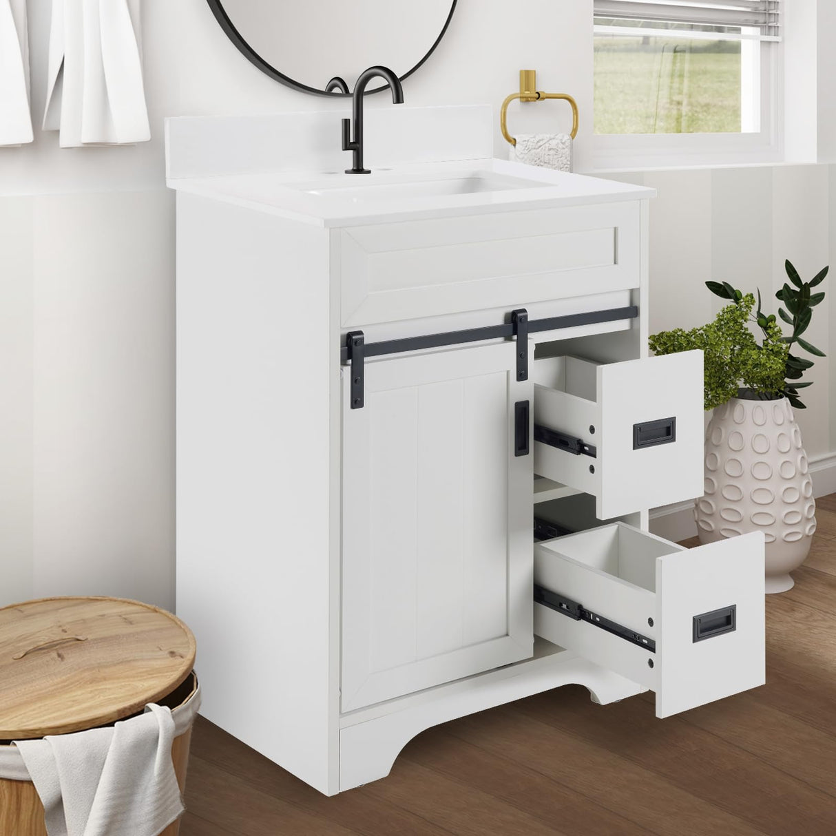 24’’ Inch White Bathroom Vanity Set - MDF+Metal Construction, with Sink