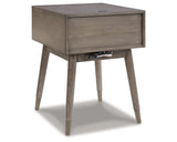 Paulrich Mid Century Accent Table with USB Ports, Grayish Brown