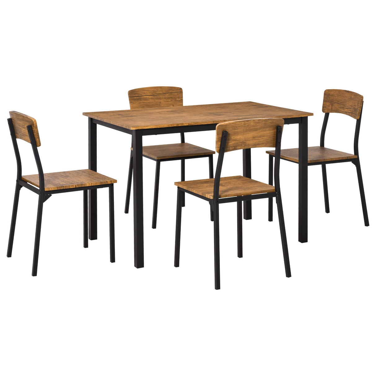 5 Piece Industrial Dining Table Set for 4, Rectangular Kitchen Table and Chairs, Dining Room