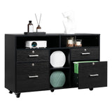 Wood Mobile File Cabinet with 4 Drawers and Shelves, Printer Stand