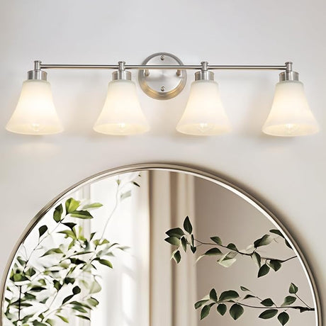 3 Light Vintage Brushed Nickel Vanity Lighting Fixtures over Mirror