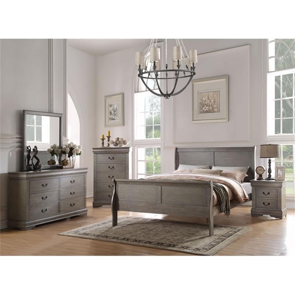 Wood Nightstand with 2 Drawers in Antique Gray