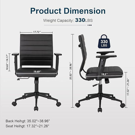 Office Desk Chair with Adjustable Arm Rests, Mid Back Ergonomic Swivel Conference Room