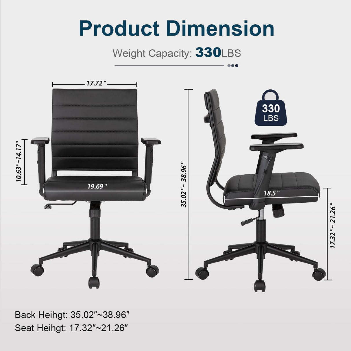 Office Desk Chair with Adjustable Arm Rests, Mid Back Ergonomic Swivel Conference Room