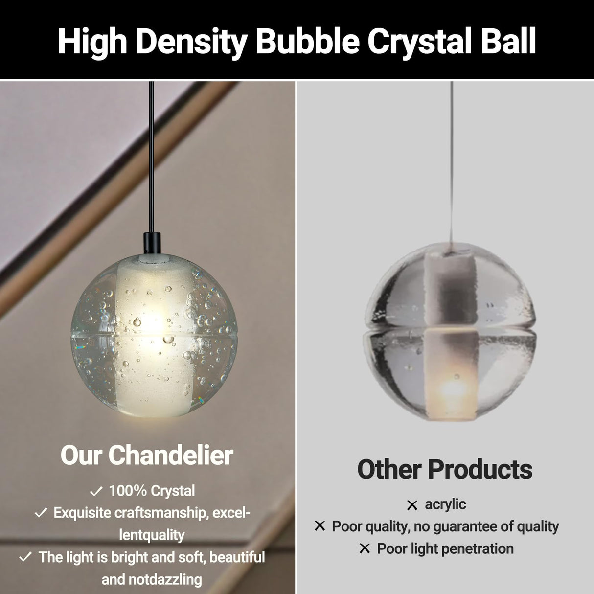 20-Lights High Ceiling Chandelier, Large LED Pendant Chandeliers with Crystal Bubble Ball