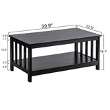 Mission Coffee Table, Black Wood Living Room Table with Shelf, 40 Black