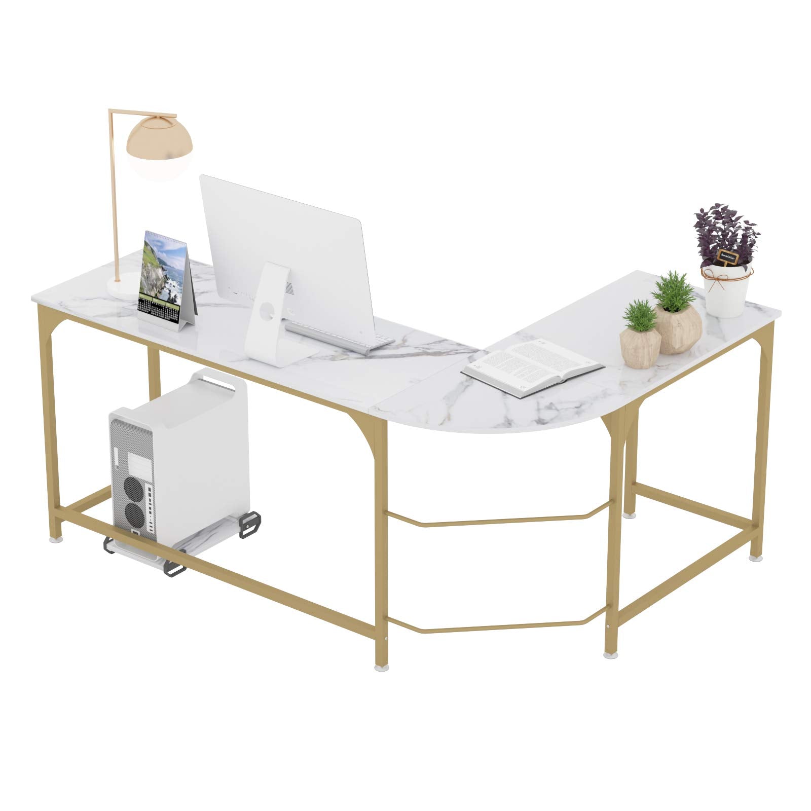 Reversible L Shaped Desk White - 66.1" Corner Gaming Computer Desk, Office Workstation Modern Home