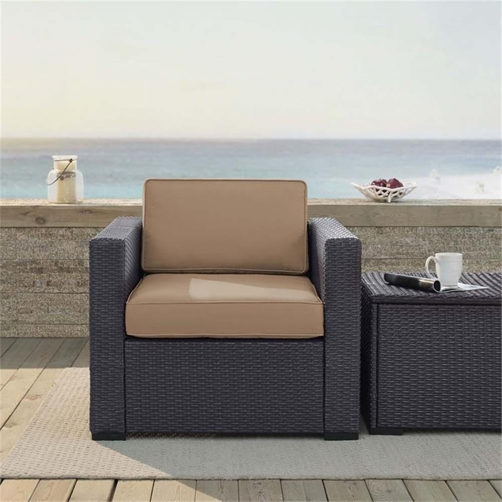 Biscayne Outdoor Chair, Wicker Patio Chairs for Porch, Deck, Balcony, Backyard, Brown with Mocha Cushions