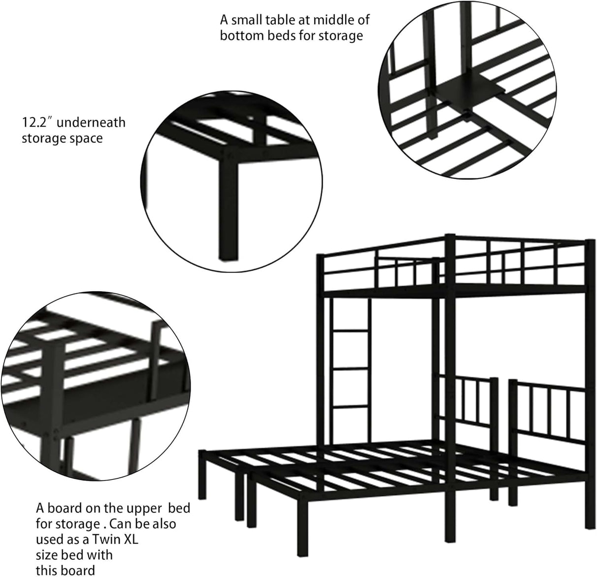 Triple Bunk Bed Twin Size,Metal Bunkbed for 3 Kids,Metal Triple Twin Bedframe