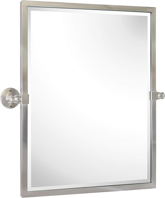 ' Black Metal Framed Pivot Rectangle Bathroom Mirror Tilting Beveled Vanity