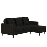 CosmoLiving Strummer Reversible Sectional Couch, Black Velvet Sofa (DA038-BK)