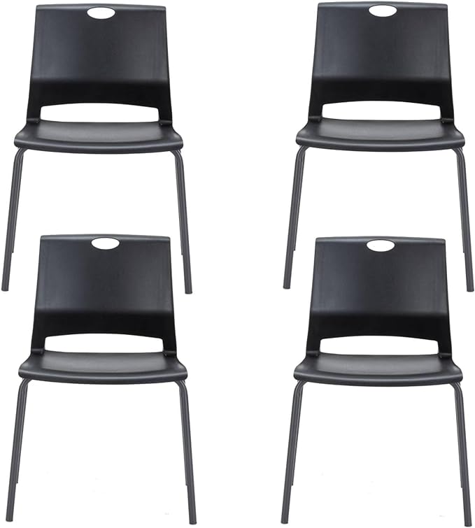 Black Waiting Room Chairs Set of 4, Lightweight Plastic Chairs with No Wheels,