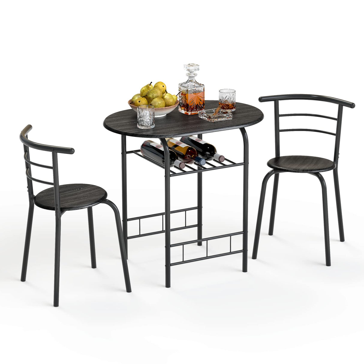 3-Piece Round Dining Table Set for 2, Compact Table & Chairs Set for Kitchen Space-saver