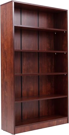 5 Shelf White Bookcase 60 inch Tall Wood Bookshelf for Bedroom