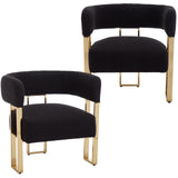 Modern Barrel Accent Chairs Set of 2, Boucle Fabric Living Room Chairs with Gold Metal