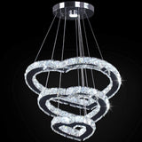 Modern 3 Ring Crystal Heart Chandelier Light Fixture LED Pendant Lighting Stainless Steel