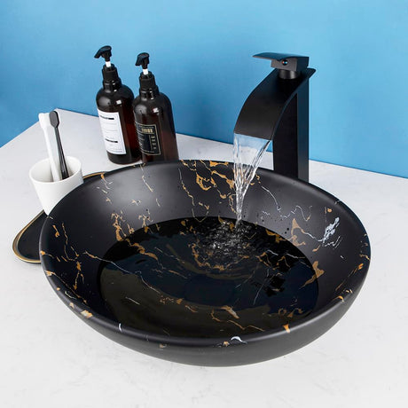 Bathroom Vessel Sink,Oval Ceramic Vessel Sink with Faucet and Pop-Up Drain Combo