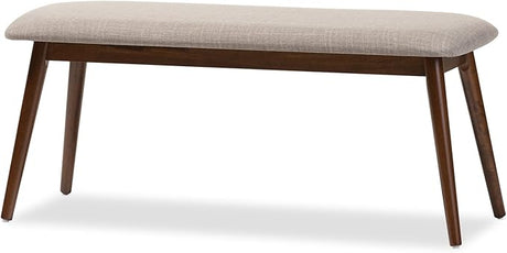 Flora II Mid-Century Dining Bench Dark Grey Fabric Upholstered Medium Oak Finished Wood Dining Bench