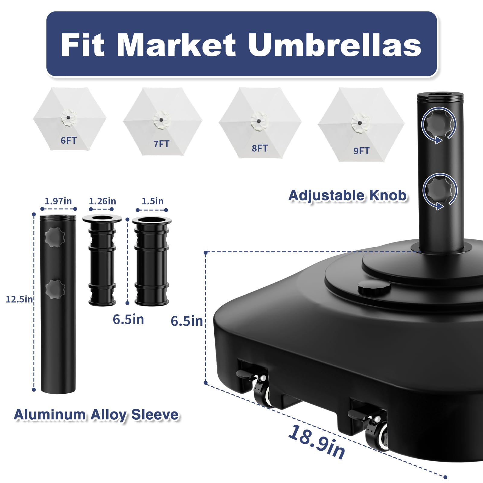 Patio Umbrella Base Heavy Duty with Wheels, Fillable Umbrella Stand