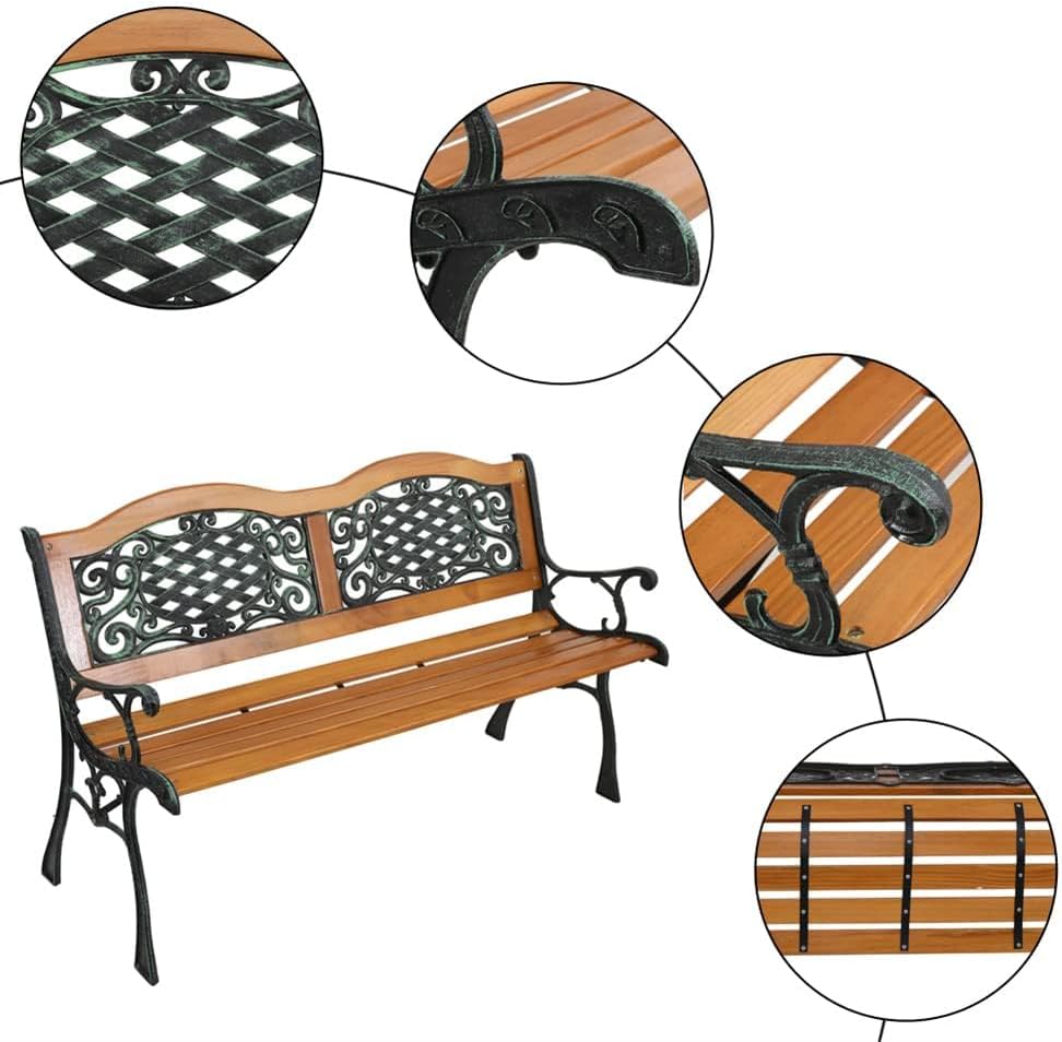 2-3 Person Patio Bench with Wood Seat,Patio Furniture Bench Chair