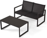 Wicker Outdoor Loveseat with Coffee Table, Coversation Set with Removable Cushion