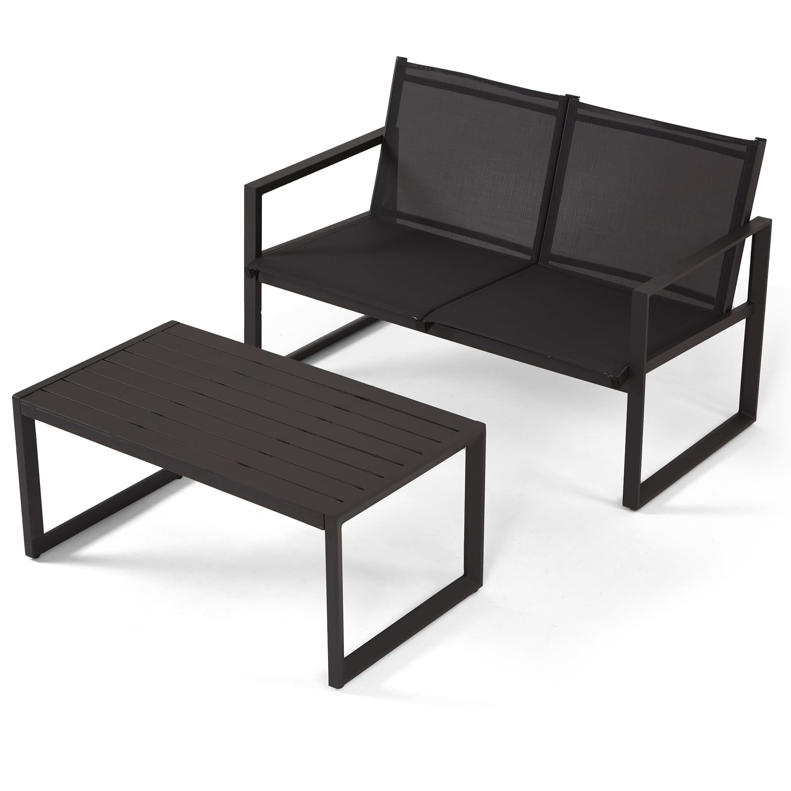 Textilene Outdoor Couch Patio Sofa, Patio Loveseat with Coffee Table, Coversation Set