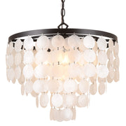 18.2" White Shell Chandeliers for Dining Room, Brown Finish, Coastal Kitchen Island