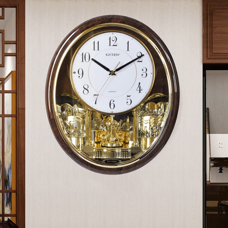 YUNTIMESS Melody & Chime Motion Wall Clock with Rotating Pendulum, Decorative Wall Clock, for Home, Hotel, Library or Church Decor.