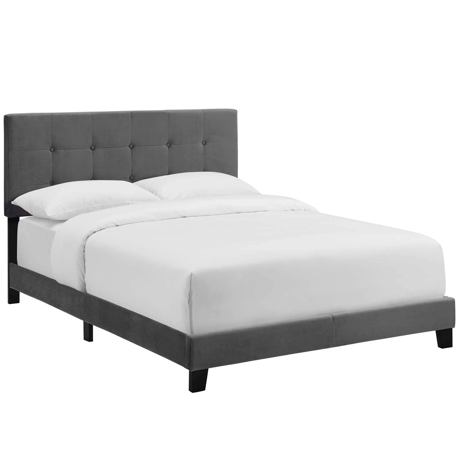 Amira Tufted Performance Velvet Upholstered Twin Bed in Gray