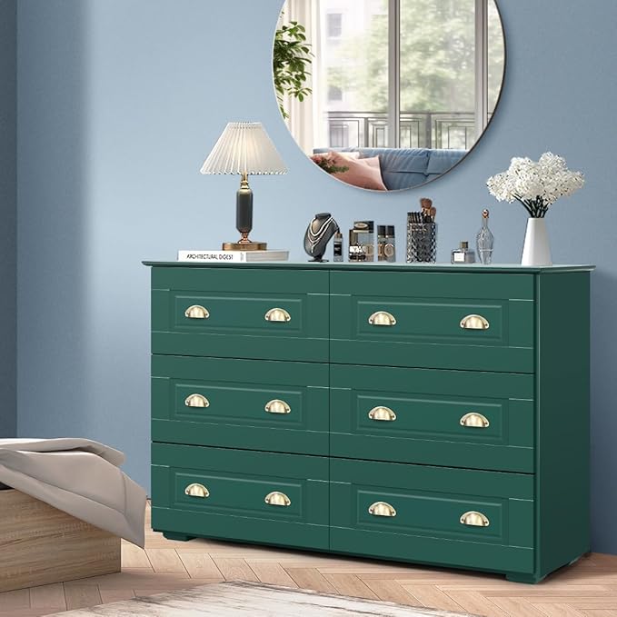 6 Drawer Double Dresser for Bedroom, Wood Chest of Dressers,