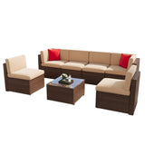 7-Piece Outdoor Patio Furniture Set – Compact Wicker Rattan Sectional Sofa