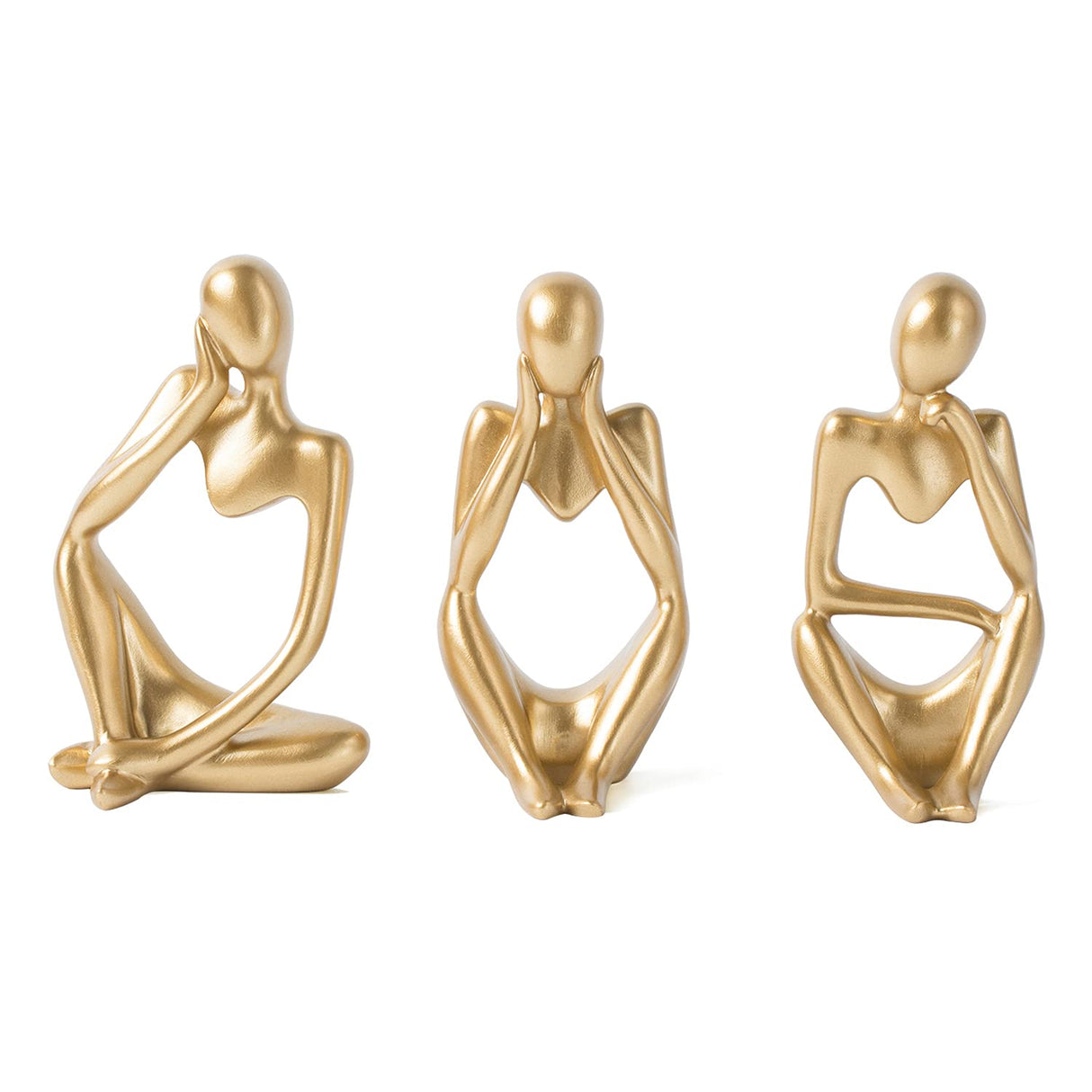 Gold Thinker Statues for Table Decor Abstract Art Sculpture Set of 3 Gold Figurines House