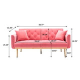 Convertible Velvet Futon Sofa Bed, Upholstered Loveseat Sleeper Couch with 3 Reclining Angles and 2 Pillows, Modern Living Room Sofa Couch with 5 Solid Metal Legs for Guest Room, Office, Peach