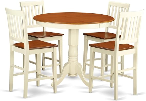 JAVN5-WHI-W 5 Piece Counter Height Dining Set Includes a Round Dining Table