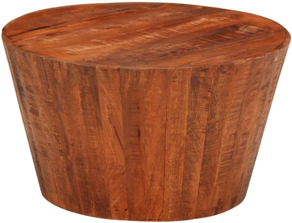 Round Coffee Table - Solid Mango Wood Frame, 20.5" Brown Farmhouse Style