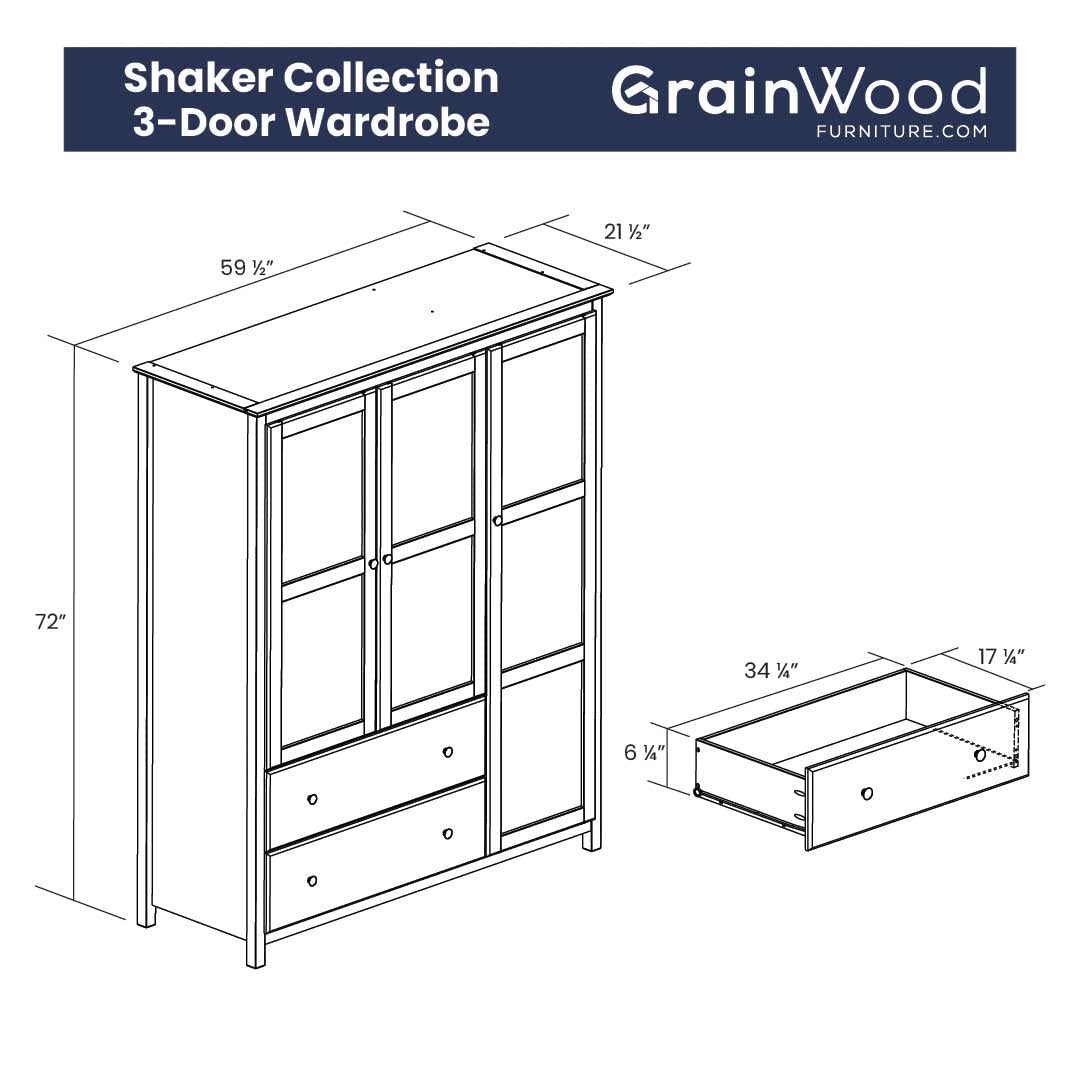 Shaker 3-Door Wardrobe, Expresso