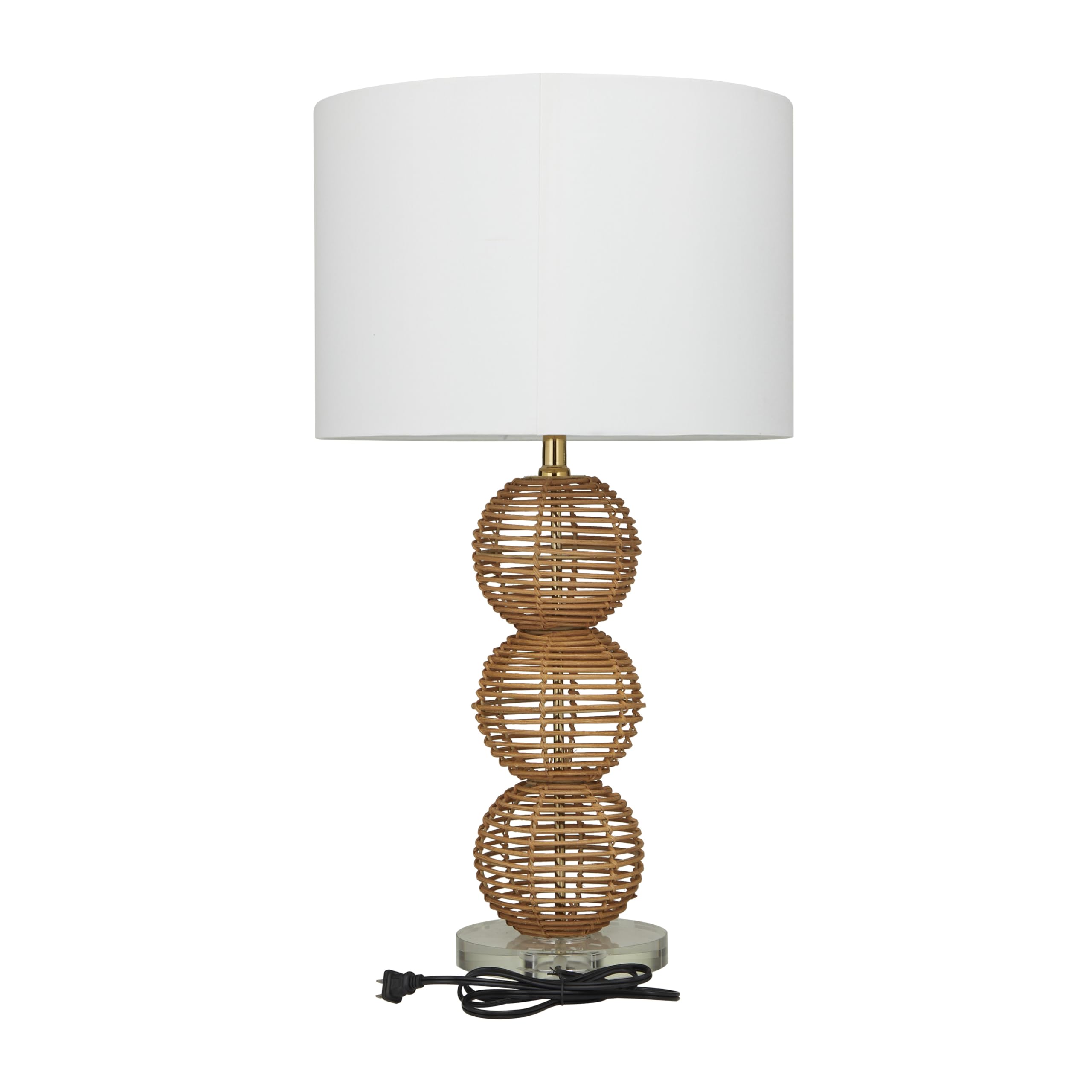 Wicker Wood Handmade Woven Orb Table Lamp, 16" x 16" x 29", Brown