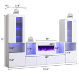 3 Piece Modern High Gloss Fireplace TV Stand + Bookcase Set for Living Room