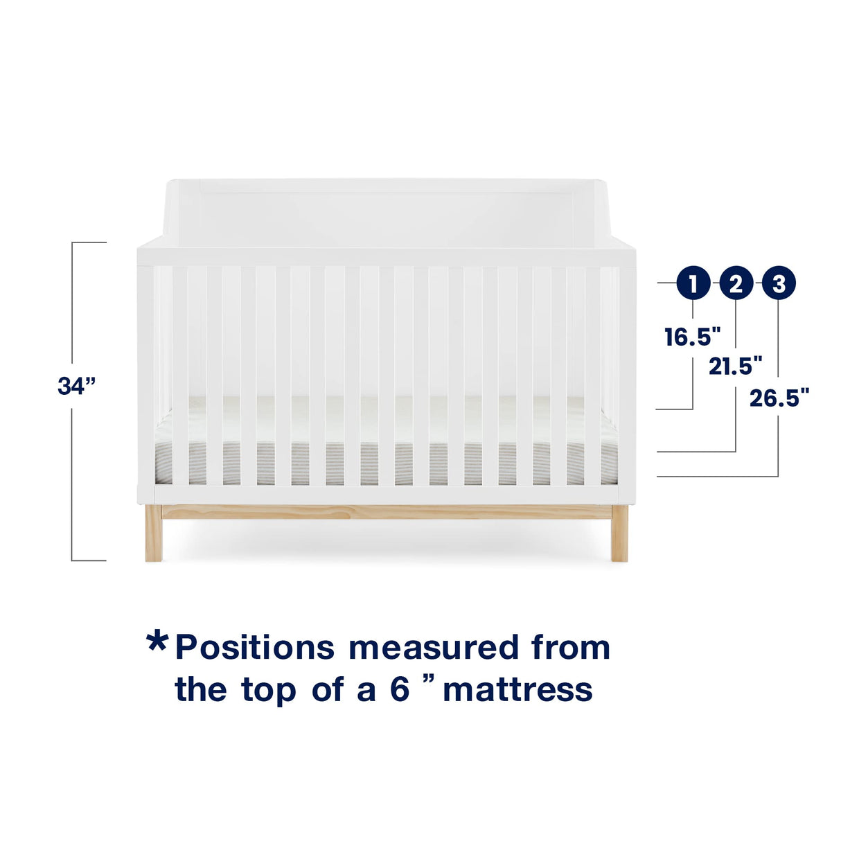 GAP babyGap Oxford 6-in-1 Convertible Crib - Greenguard Gold Certified, Bianca White/Natural