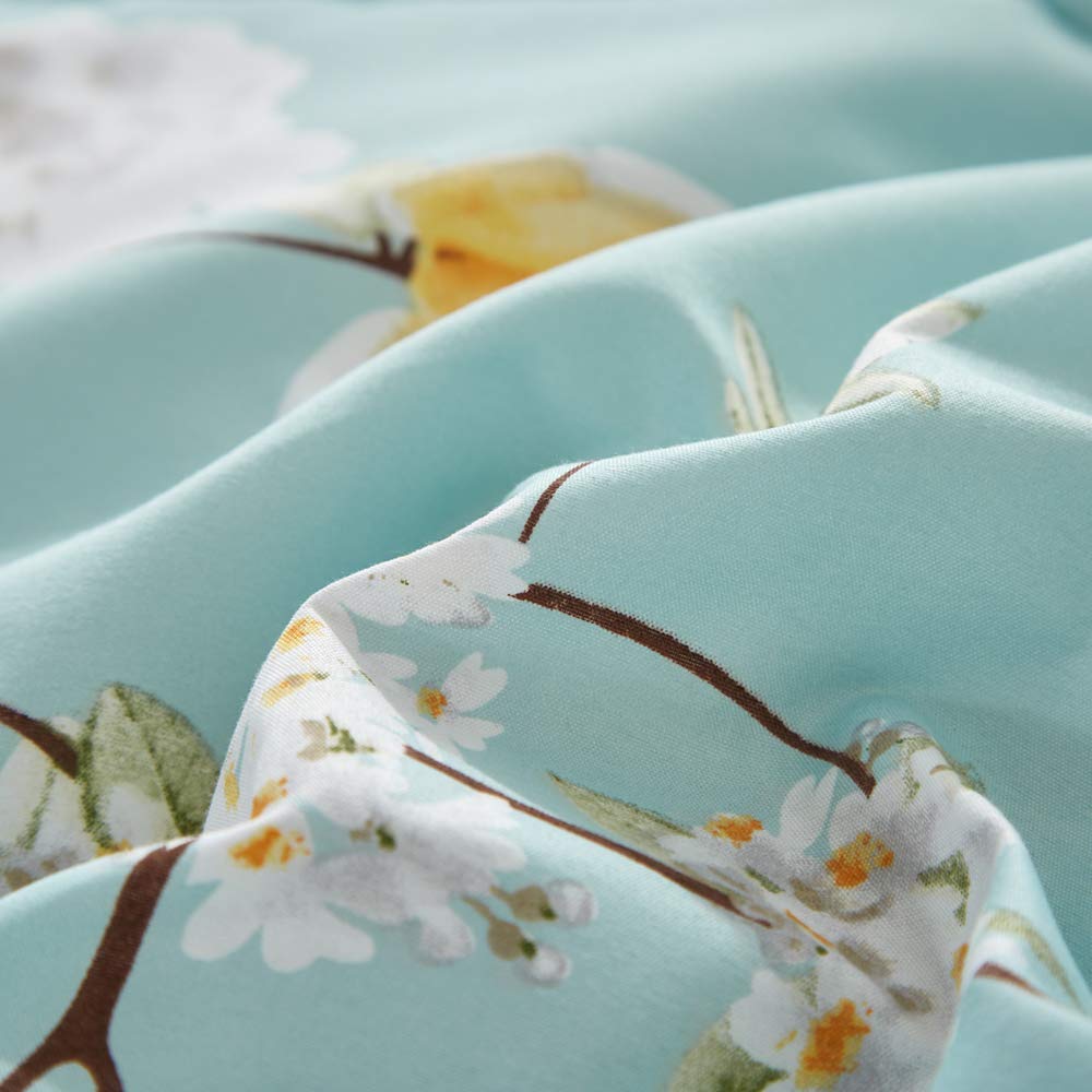 3pcs Floral Comforter Set Aqua, Elegant Flower Reversible Design, Twin Size Smooth Soft
