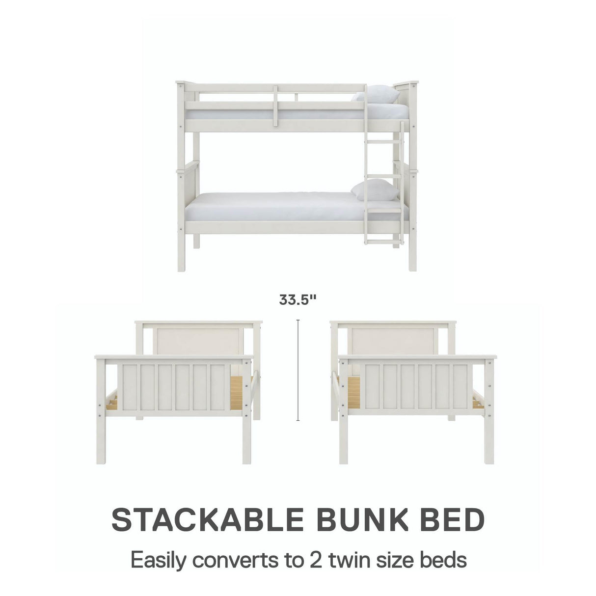 Bailen Convertible Solid Wood Bunk Bed, Stackable and Detachable Bed Frames