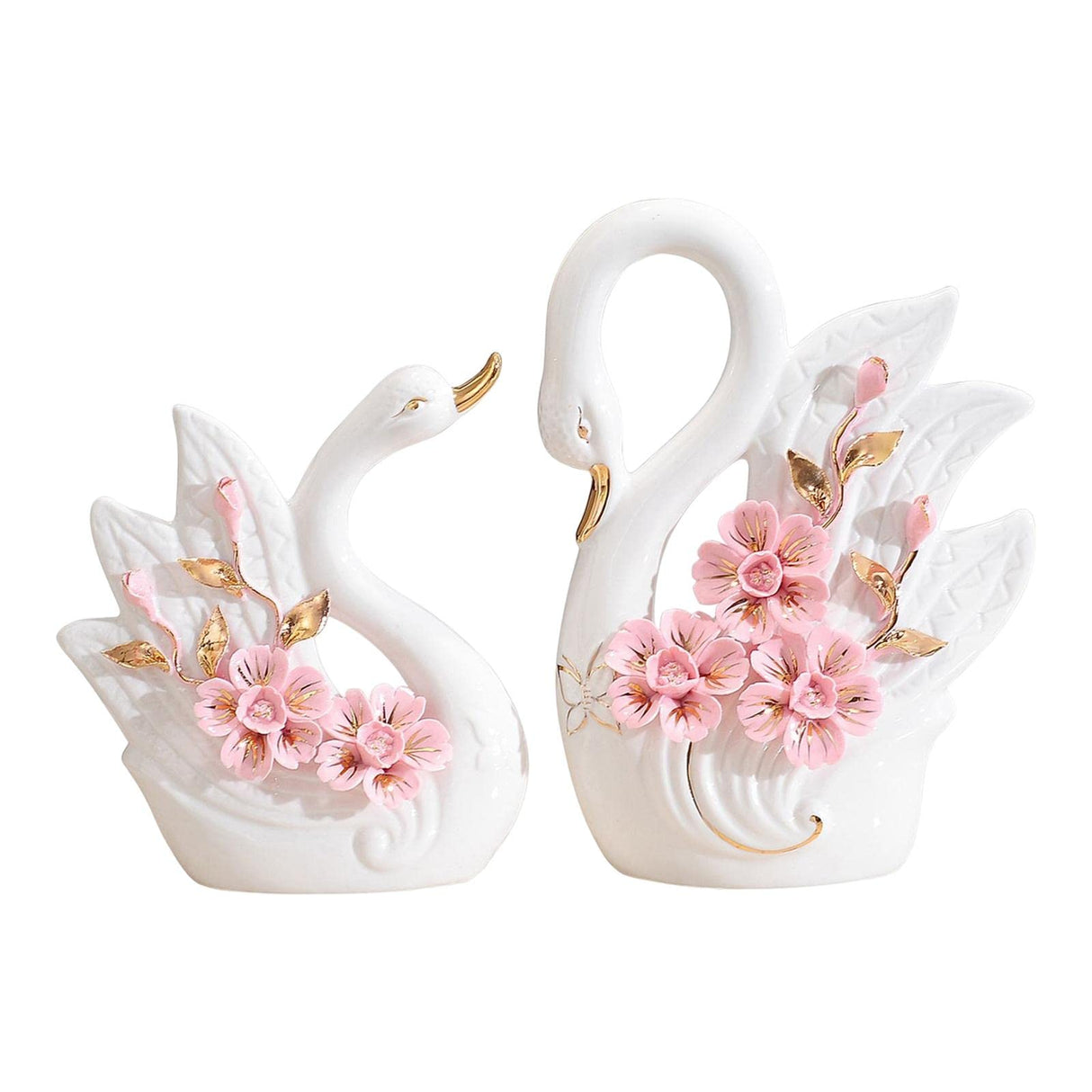 2 Pieces White Swan Figurines, Ceramic Swan Statue Sculpture,